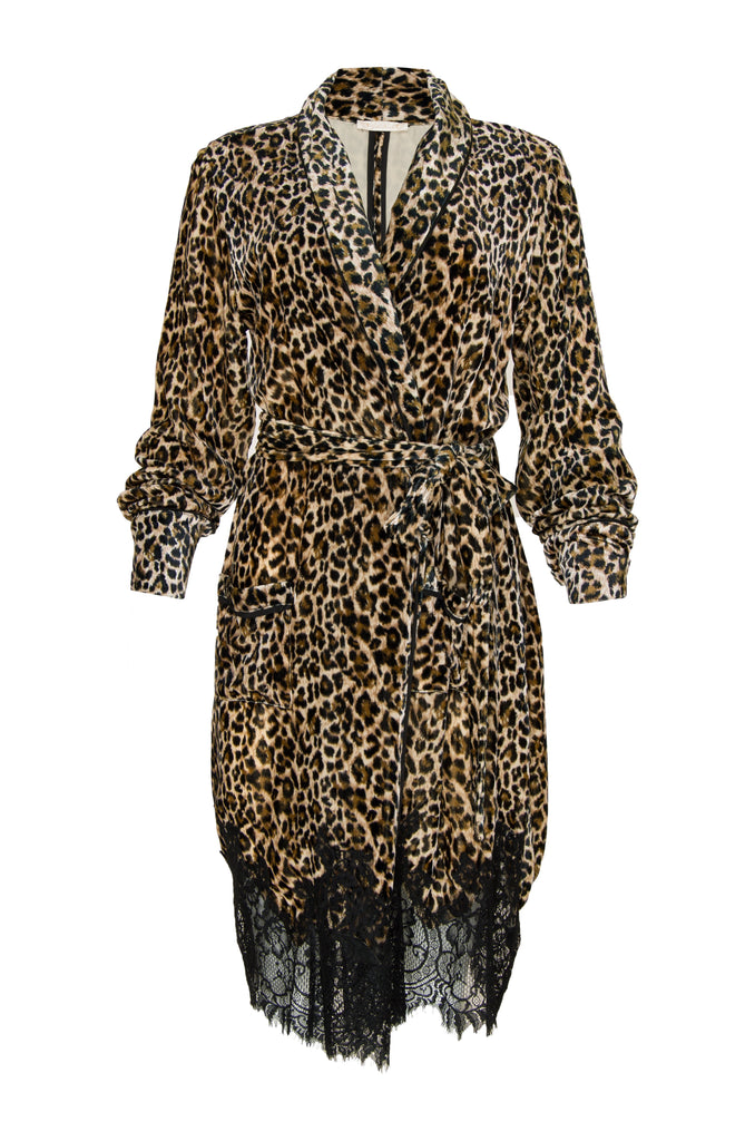 The Animal Print Velvet Ginger Duster in mocca leopard print.