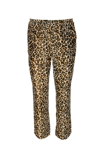 The Animal Print Velvet Ginger Piping Pants in mocca leopard print.