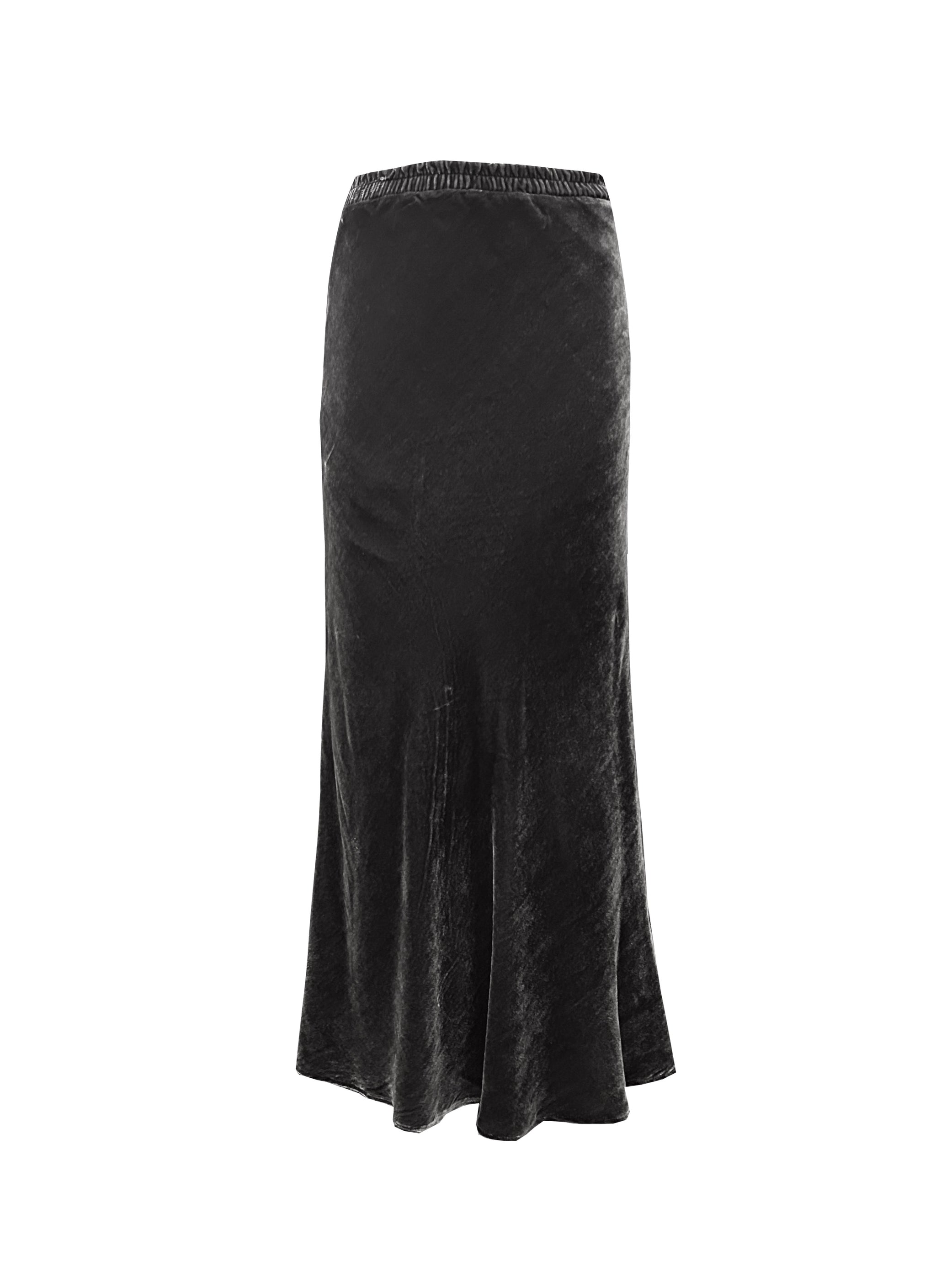 Velvet Long Bias Skirt Black