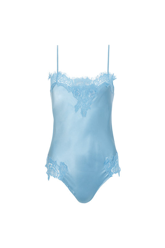 Coco Lace Silk Bodysuit Baby Blue Gold Hawk Clothing