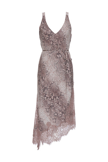 The Python Coco Dress in muted rose python. Shown with matching sash used as belt.