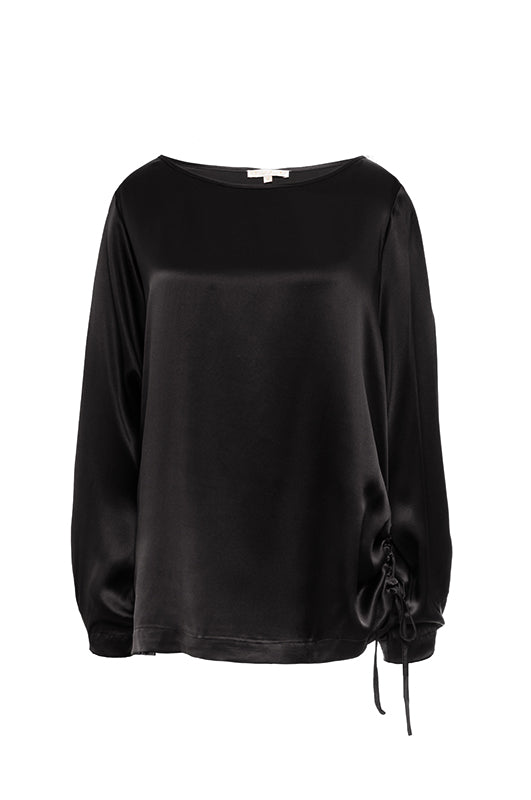 The Wide Sleeve Silk Top in black.