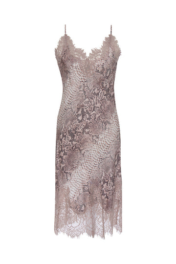 The Python Coco Print Silk Slip Dress in muted rose python.