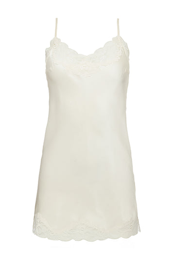 The Floral Lace Silk Tunic in dove.