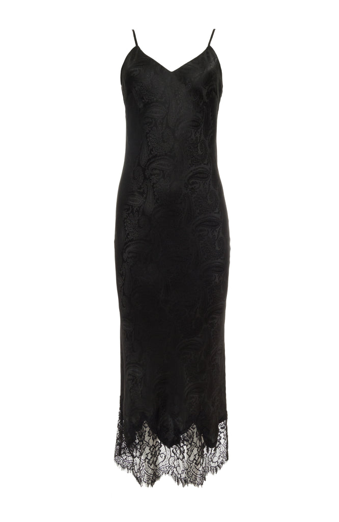 The Emma Silk Jacquard Slip Dress in black.