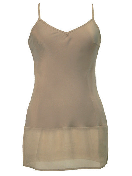 The Sheer Edge Silk Tunic in beige.